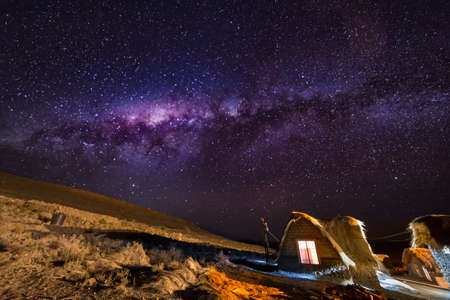 Uyuni, Bolivia - october 02, 2018: starry night at Jukil Community Lodge, a salt hotel in Santiago de Agencha, a small village in the Salar de Uyuni, in Boliviaのeditorial素材