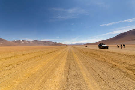 Uyuni, Bolivia - october 03, 2018: : Beautiful landscape of spectacular Bolivian Andes and the Altiplano along the scenic road between the border with Chile and Aguas Termales Chalviri, Boliviaのeditorial素材
