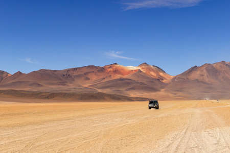 Uyuni, Bolivia - october 03, 2018: : Beautiful landscape of spectacular Bolivian Andes and the Altiplano along the scenic road between the border with Chile and Aguas Termales Chalviri, Boliviaのeditorial素材