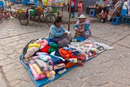 Chivay, Peru - september 26, 2018: Handmade alpaca textile products in Arequipa, Peruのeditorial素材