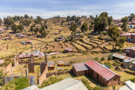 Taquile, Peru - september 27, 2018: Panoramic view of Taquile Island in Lake Titicaca, Peruのeditorial素材