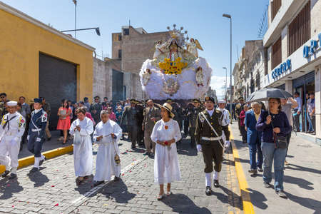 Arequipa, Peru - september 24, 2018: religious procession near the main square Plaza de Armas in Arequipa, Peruのeditorial素材