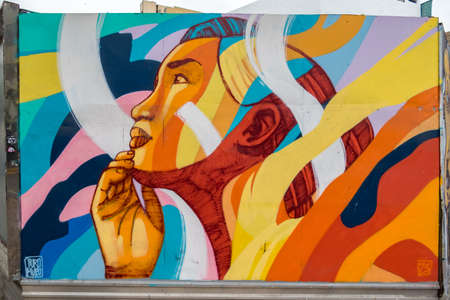 Urban painting (graffiti), pop art, adorning the streets of Lima, Peru