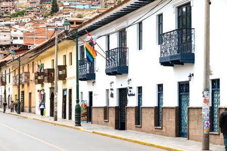 Cusco, Peru - october 08, 2018: View of people walking in the streets of the historic center of the...