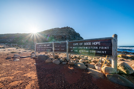 Cape of Good Hope sign, Cape Peninsula, Western Cape, South Africaの写真素材