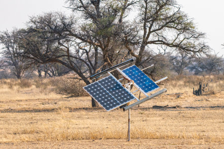 Photovoltaic system in Kgalagadi Transfrontier Park, South Africaの写真素材