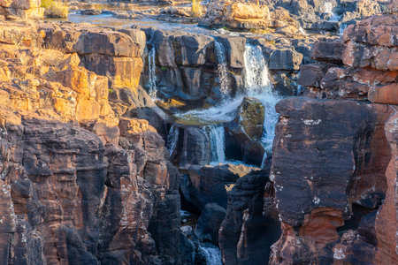 Bourke's Luck Potholes, popular geological attraction formed by water erosion, with walkways & bridges for visitors, in South Africaの写真素材