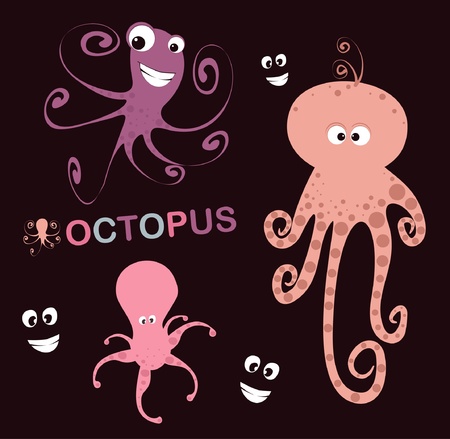 set of 3 lovely octopusのイラスト素材
