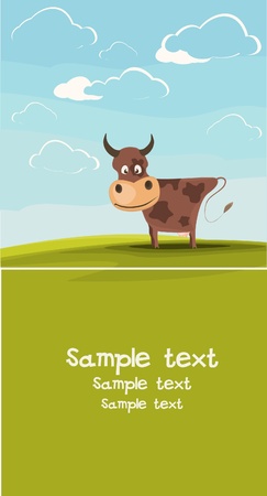 Cows grazing in the meadow. Available space for your text.のイラスト素材
