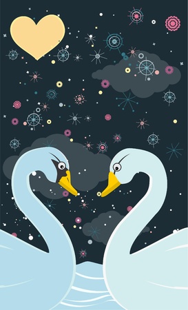 Lovers swans. Fantastic vector illustrationのイラスト素材