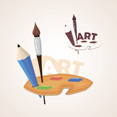  Color icon from the palette, with paint brush and pencilのイラスト素材