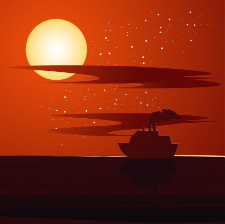 Sunset and shipのイラスト素材