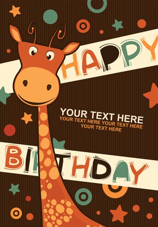 Cute happy birthday card with giraffe.のイラスト素材