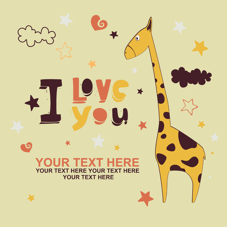 Romantic card with giraffe Valentines Dayのイラスト素材