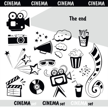 A set of black elements of the film on a white backgroundのイラスト素材