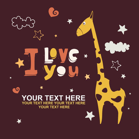 Romantic card with giraffe Valentines Dayのイラスト素材