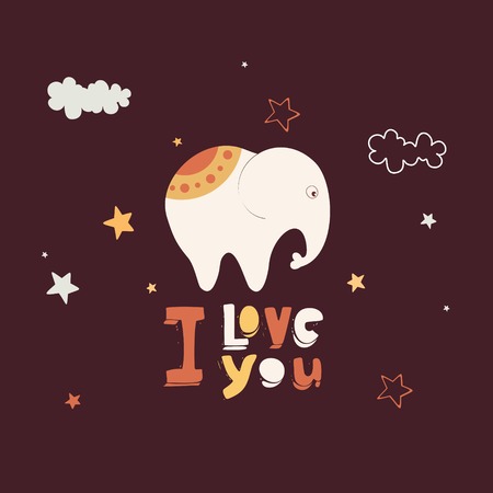 Greeting card with a cute stylized elephantのイラスト素材