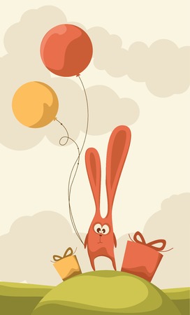 Birthday card with cute rabbitのイラスト素材