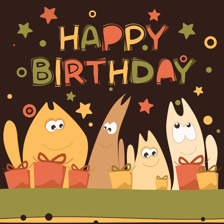 Birthday card with cute kittens and giftsのイラスト素材