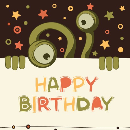 Birthday card with cute monsterのイラスト素材