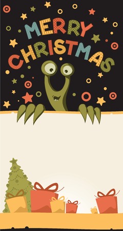 Postcard for Christmas with fun monster and place for your textのイラスト素材