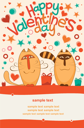 Postcard Valentine s Day with a pair of lovers catsのイラスト素材