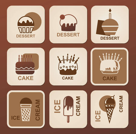Collection of stylized monochrome silhouettes desserts (cakes and ice cream)のイラスト素材