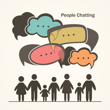 People Chatting. Group of people with colorful dialog speech bubbles.のイラスト素材