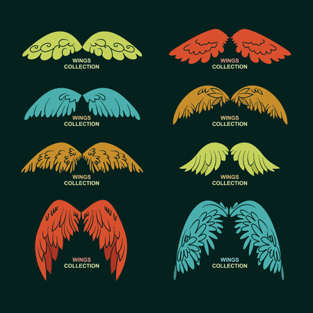 Wing set, stylized wings,vector illustrationのイラスト素材