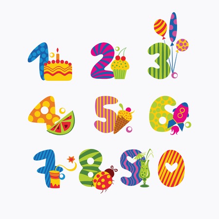 cartoon illustration of numbers from zero to nineのイラスト素材