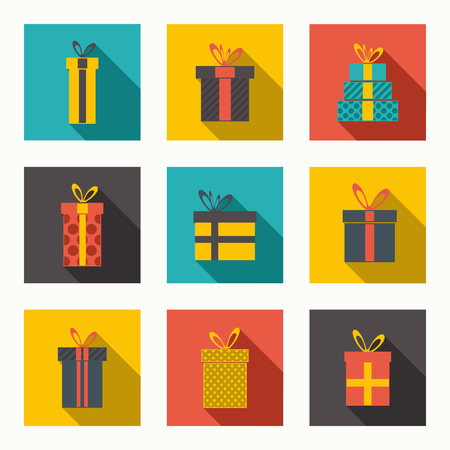 Vector set of different gift boxes. Flat design.のイラスト素材