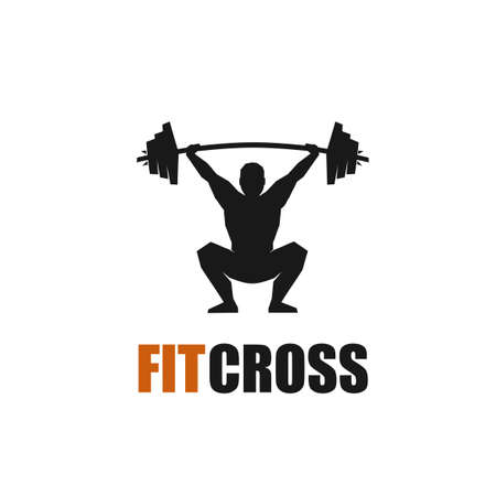 Barbell snatch, weightlifting, functional sport. Silhouette of a man with a barbellのイラスト素材