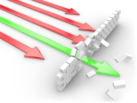 A Green Arrow Breaks Through A Brick Wallの写真素材