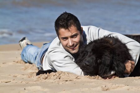 man and dogの写真素材