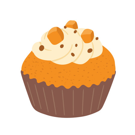 Cartoon Cupcake icon isolated on white background. Pumpkin pie or muffin hand drawn vector illustrationのイラスト素材