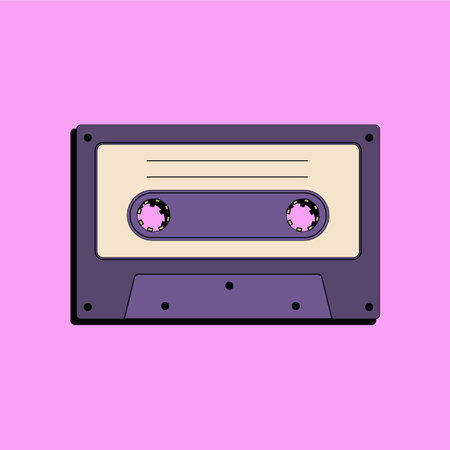 Old audio cassette tape for a player from the 80s. Flat vector illustration in retro styleのイラスト素材