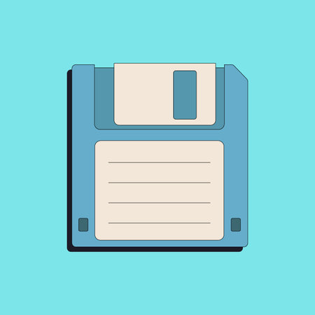 Retro floppy disk icons in flat style isolated on blue background. Nostalgia for 1990sのイラスト素材