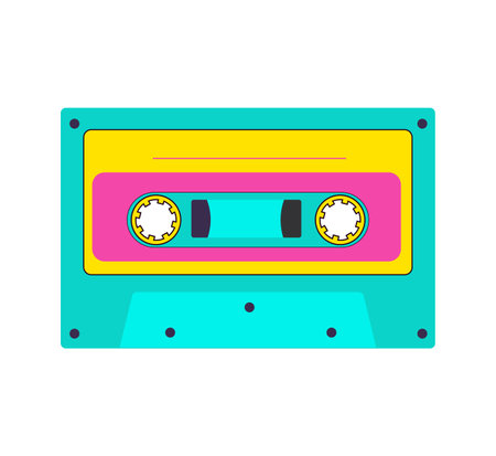 Retro audio cassette in modern trendy style. Vintage 80s 90s tape vector illustration. Nostalgia for the 1990s.のイラスト素材