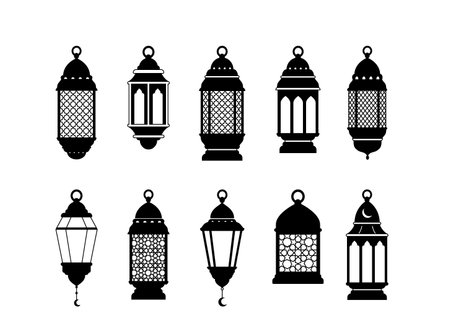Set of arabic lantern silhouettes vector illustration. ramadan celebrationのイラスト素材