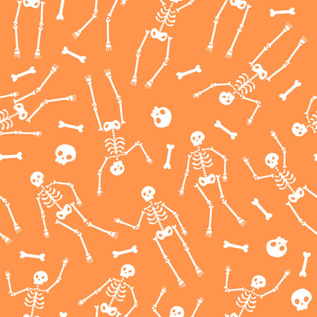 Halloween seamless pattern with skull, bones and skeletonのイラスト素材
