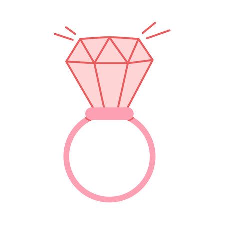 Diamond ring vector illustration isolated on white background. Diamond ring flat icon. Valentine's dayのイラスト素材
