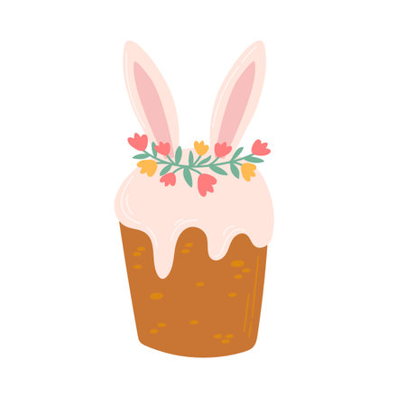 Easter cake decorated with bunny ears vector illustrationのイラスト素材