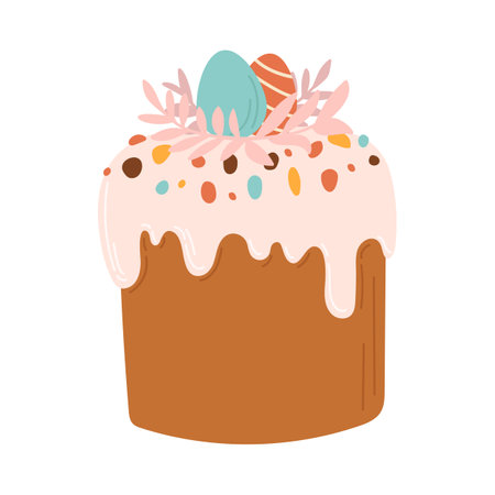Easter cake with painted eggs. Vector illustration in cartoon style.のイラスト素材