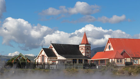 St. Faith's Anglican Church  by lake in Rotorua, New Zealand. Photo taken: 4 of August 2020のeditorial素材
