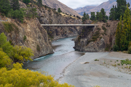 Waiau Ferry Bridge  and river, New Zealandの写真素材