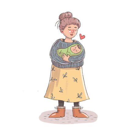 Mom with a baby in her arms. Mom rocks the baby.の写真素材