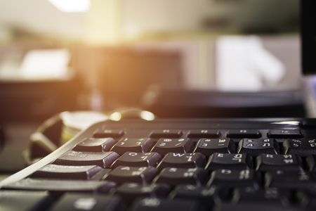 Close up black keyboard in office.の写真素材