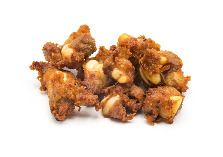 Fried pork bone ribs on white background.の写真素材