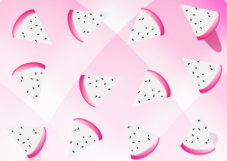 Dragon fruits pattern on pink and white background, Vector illustration.のイラスト素材