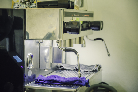 Close-up coffee machine in cafe shop small business within the family.の写真素材